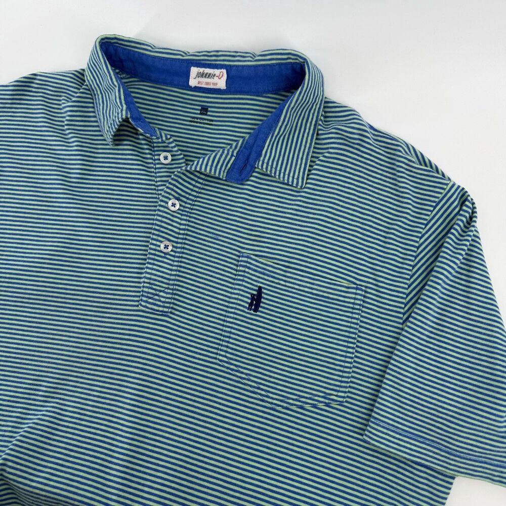 Johnnie-O West Coast Prep Short Sleeve Striped Polo Shirt Men’s XL Blue Green